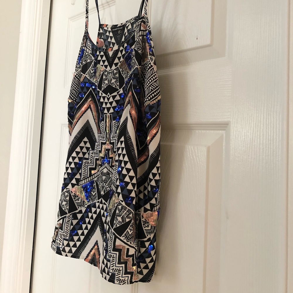 Warehouse Aztec Printed Sparkly Sequin Cami Top - image 5